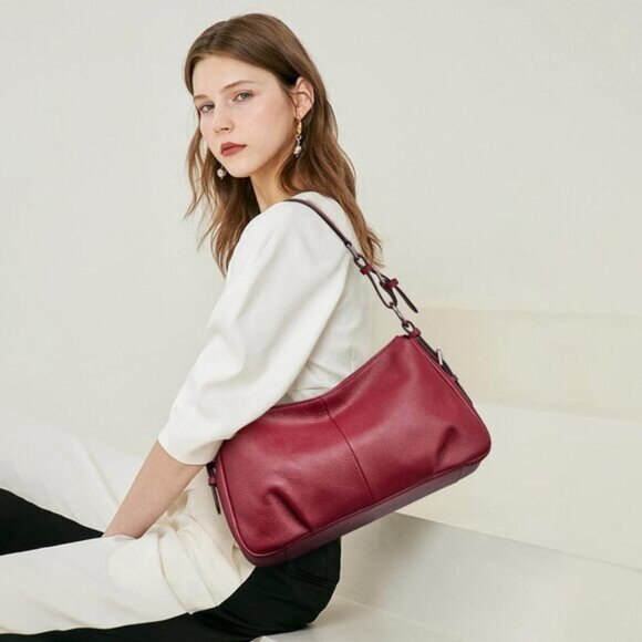 🆕Womens Wine Genuine Leather Shoulder Bag Top Handle Handbag Ladies Purses - Picture 6 of 11